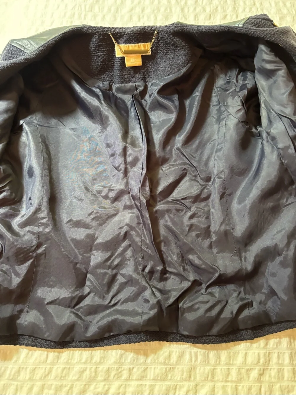 EUC Michael Kors Moto Jacket Boucle Tweed w/ Italian Sheepskin Leather Sz 8P